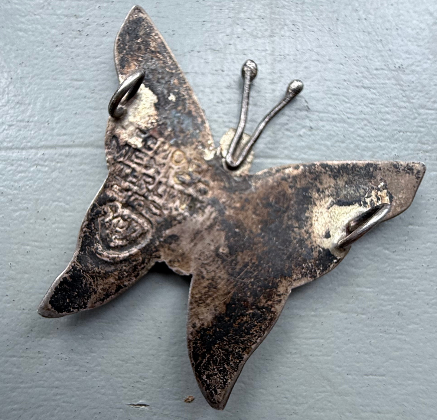 Vintage Taxco butterfly pendant .925 sterling silver slide pendant