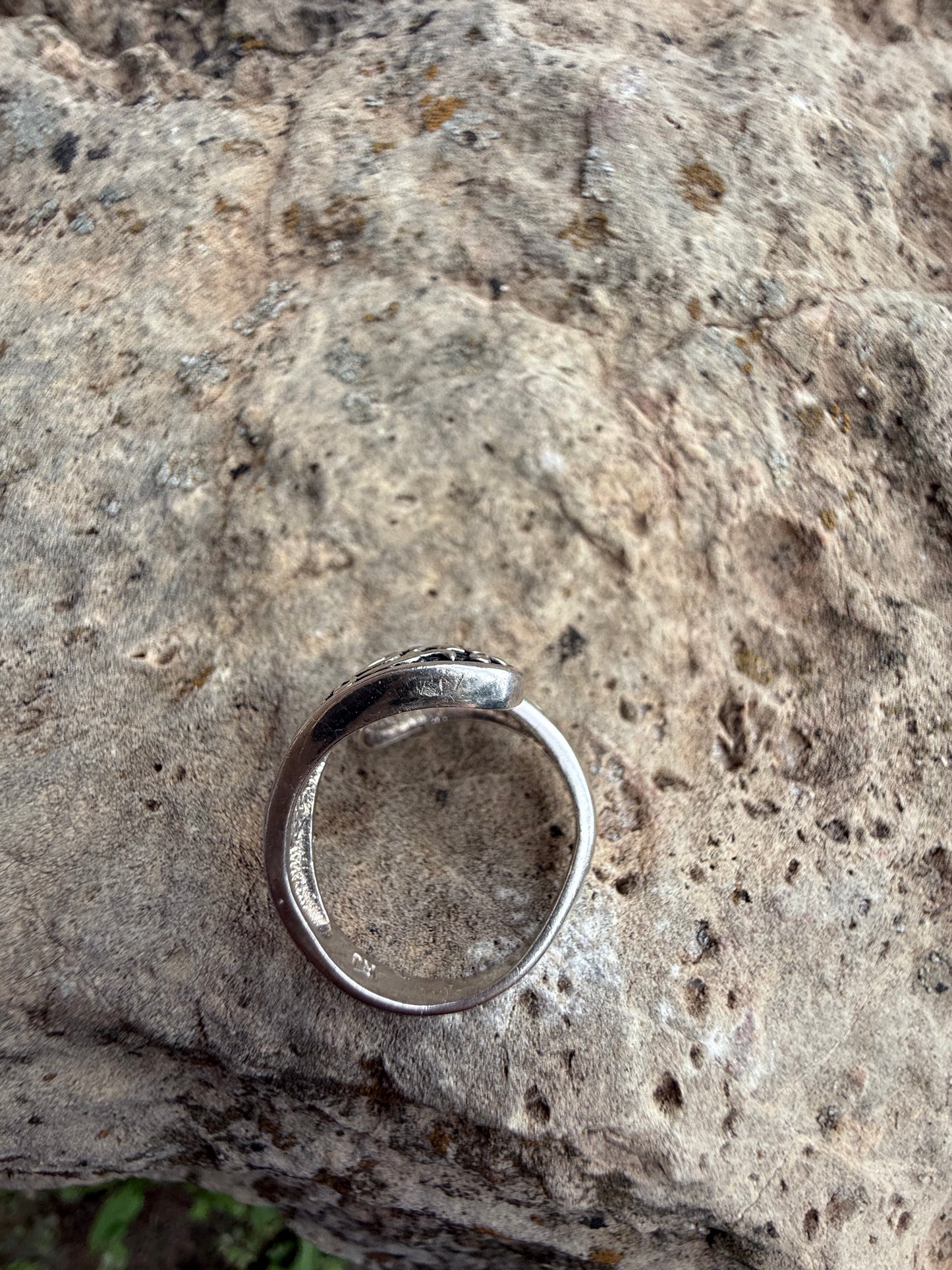 .925 silver band ring heart adjustable