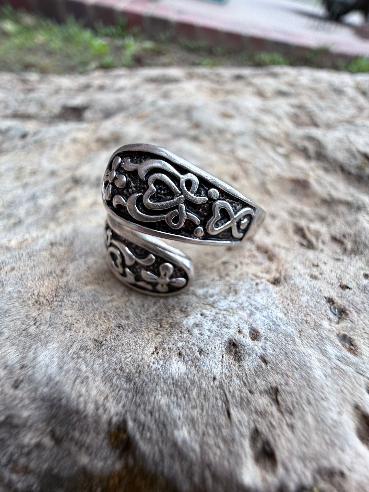 .925 silver band ring heart adjustable